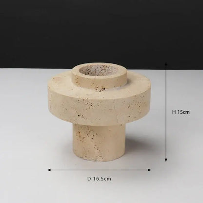 Textured beige travertine stone vase for dining room