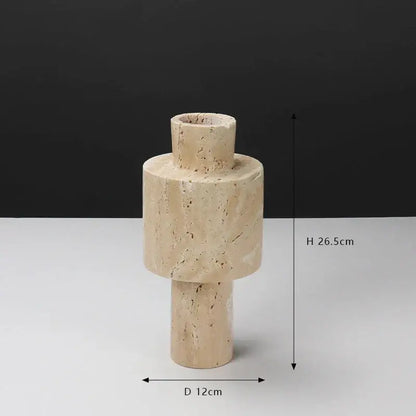 Textured beige travertine stone vase for dining room