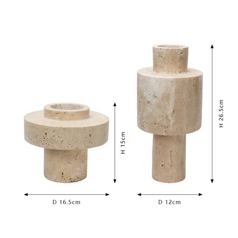 Textured beige travertine stone vase for dining room