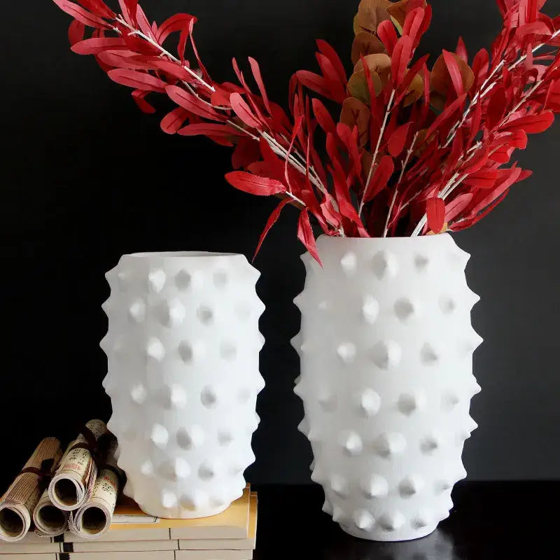 Textured black ceramic flower vase living room decor
