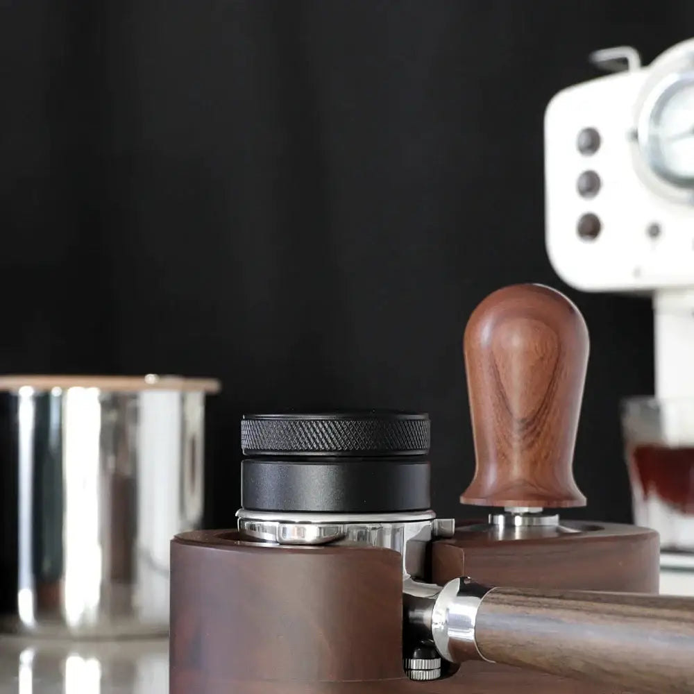 Textured black espresso distribution tool kitchen palm tamper