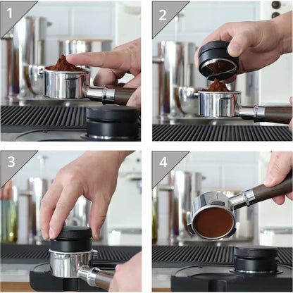 Textured black espresso distribution tool kitchen palm tamper