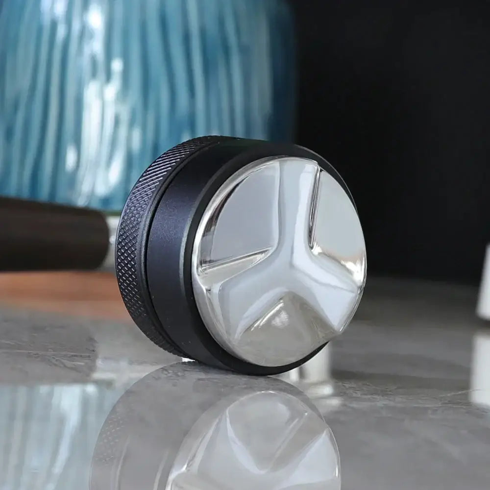 Textured black espresso distribution tool kitchen palm tamper