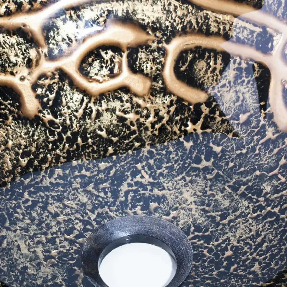 Textured black & gold glass wash basin set bathroom waterfall faucet