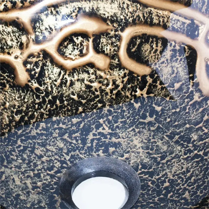 Textured black & gold glass wash basin set bathroom waterfall faucet