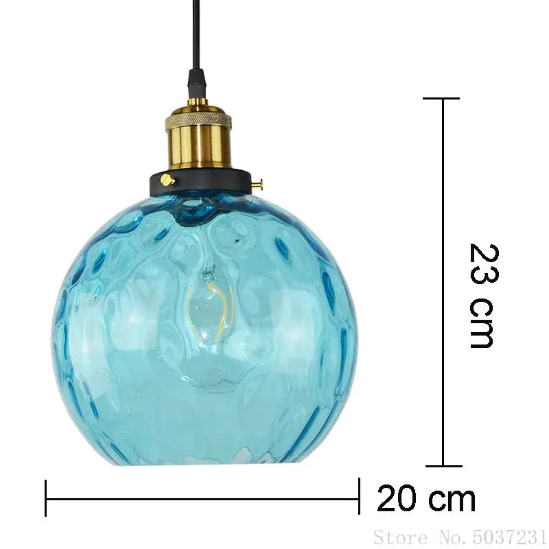 Textured blue glass ball pendant light for dining room