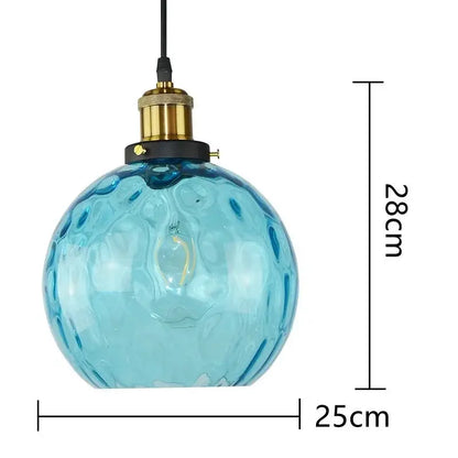 Textured blue glass ball pendant light for dining room