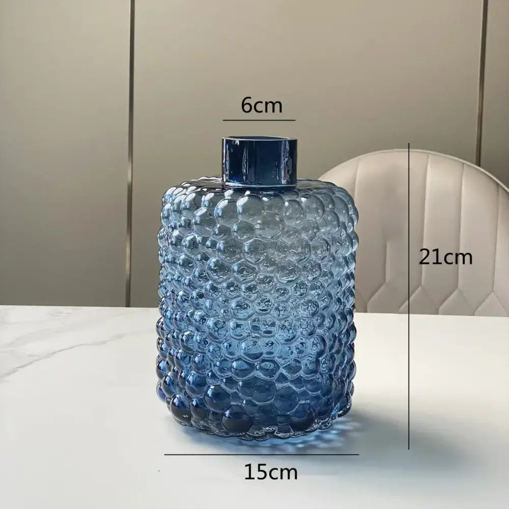 Textured blue glass flower vase living room hydroponic decor