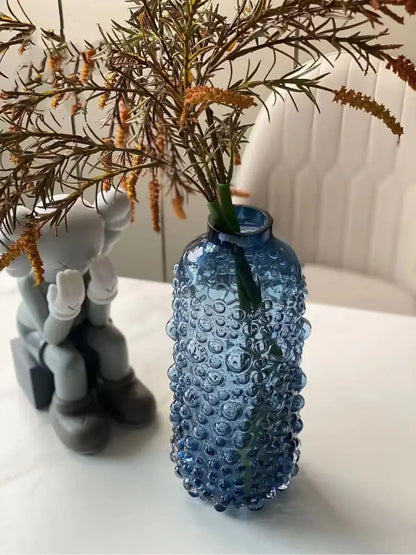 Textured blue glass flower vase living room hydroponic decor