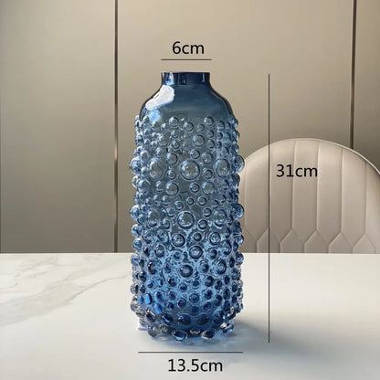 Textured blue glass flower vase living room hydroponic decor