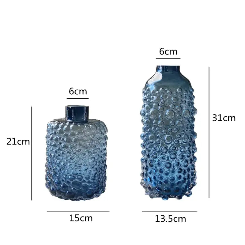 Textured blue glass flower vase living room hydroponic decor