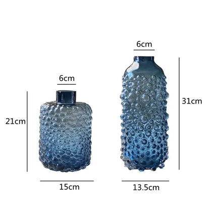 Textured blue glass flower vase living room hydroponic decor