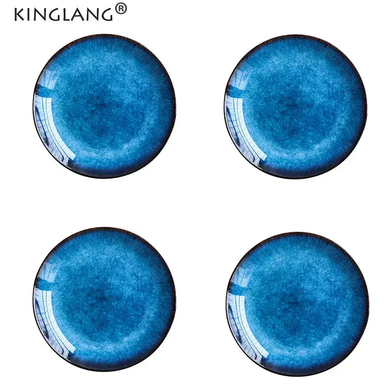 Textured blue gradient ceramic dinner plate set dining room kitchen