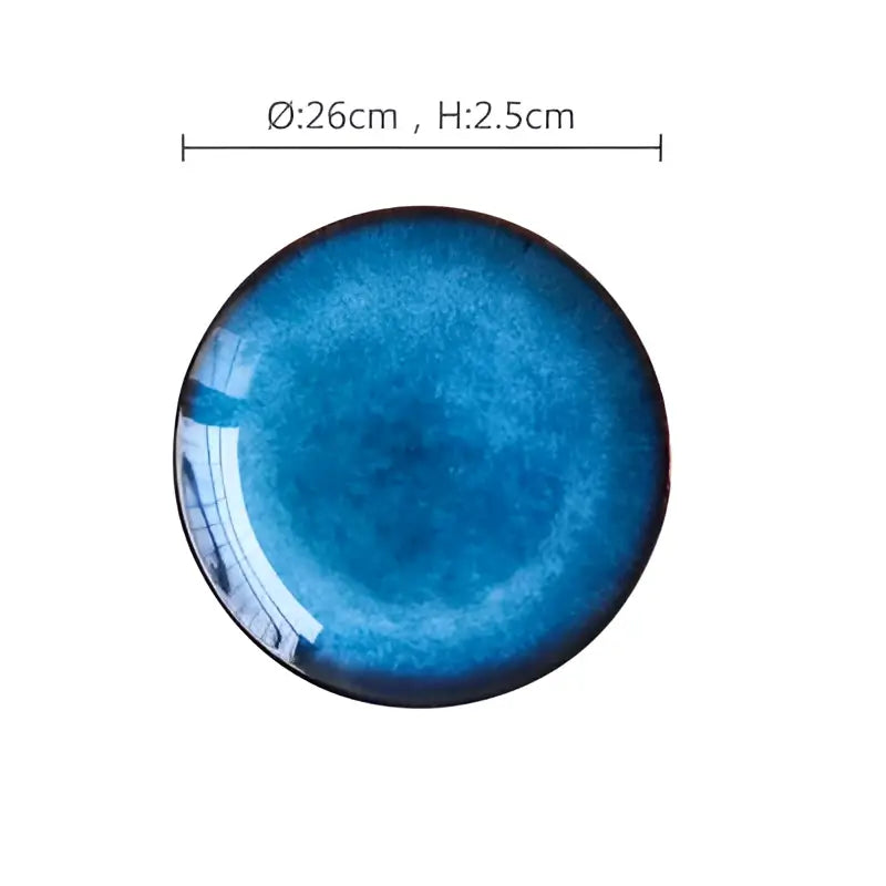 Textured blue gradient ceramic dinner plate set dining room kitchen