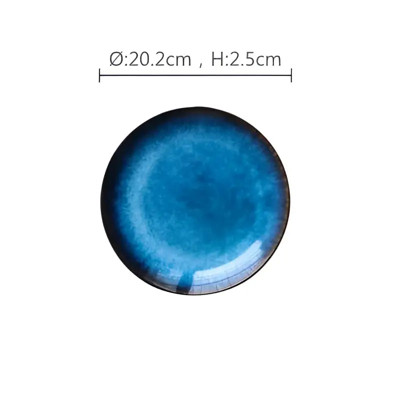 Textured blue gradient ceramic dinner plate set dining room kitchen