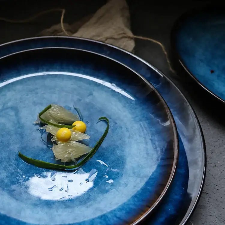 Textured blue gradient ceramic dinner plate set dining room kitchen
