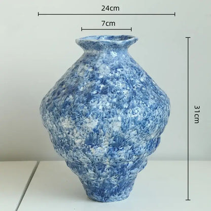Textured blue & white ceramic vase hydroponic living room set