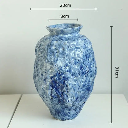 Textured blue & white ceramic vase hydroponic living room set