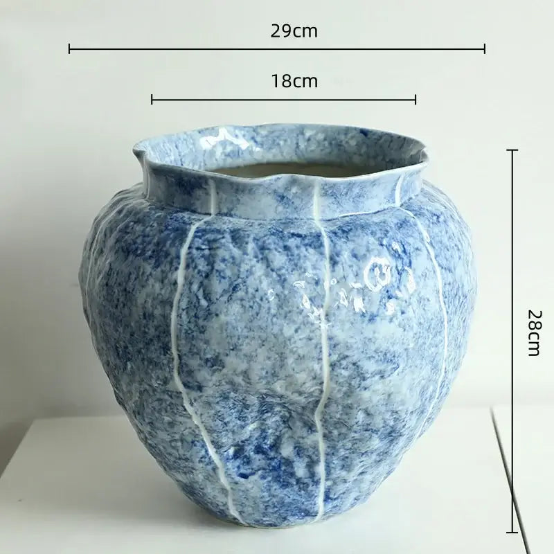 Textured blue & white ceramic vase hydroponic living room set