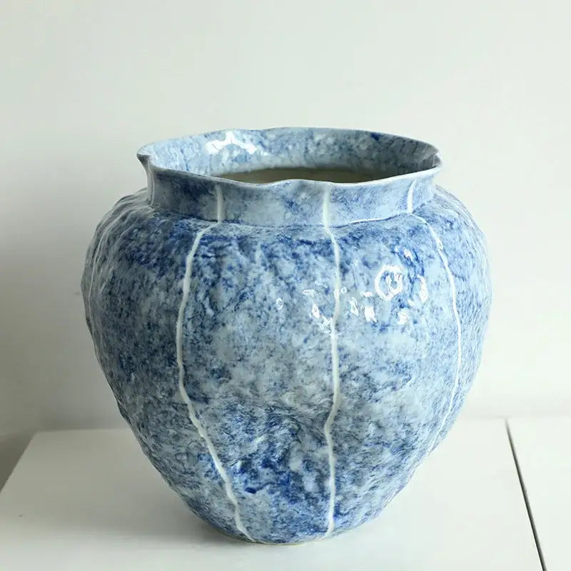 Textured blue & white ceramic vase hydroponic living room set