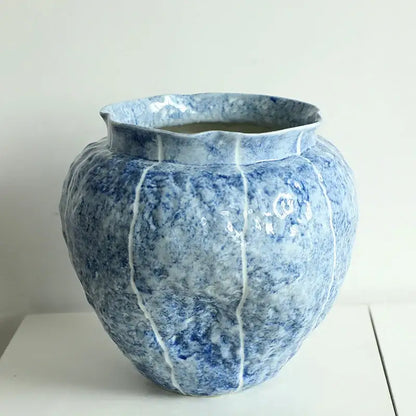 Textured blue & white ceramic vase hydroponic living room set