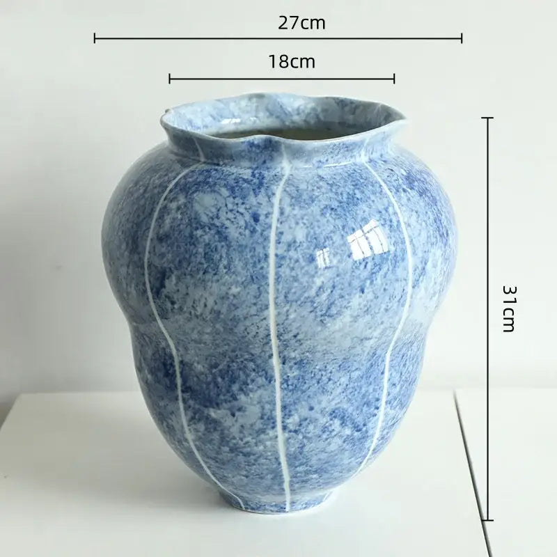 Textured blue & white ceramic vase hydroponic living room set