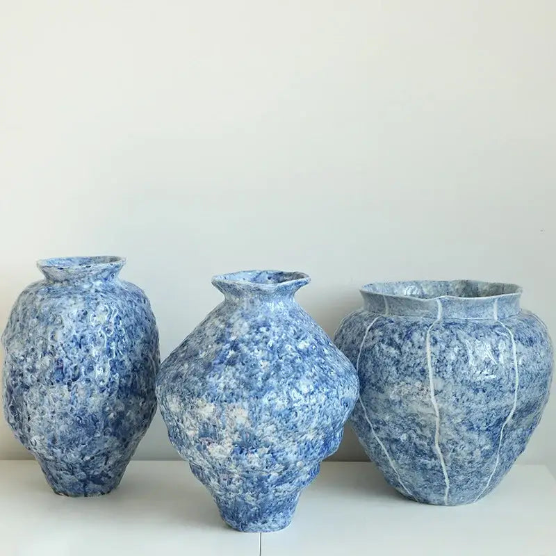 Textured blue & white ceramic vase hydroponic living room set