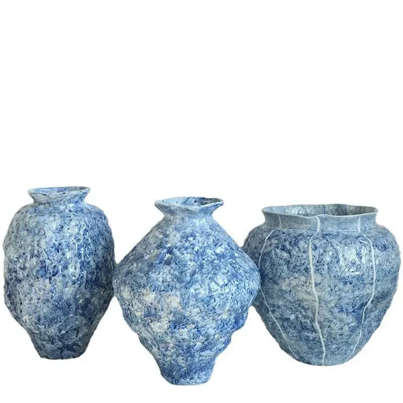 Textured blue & white ceramic vase hydroponic living room set