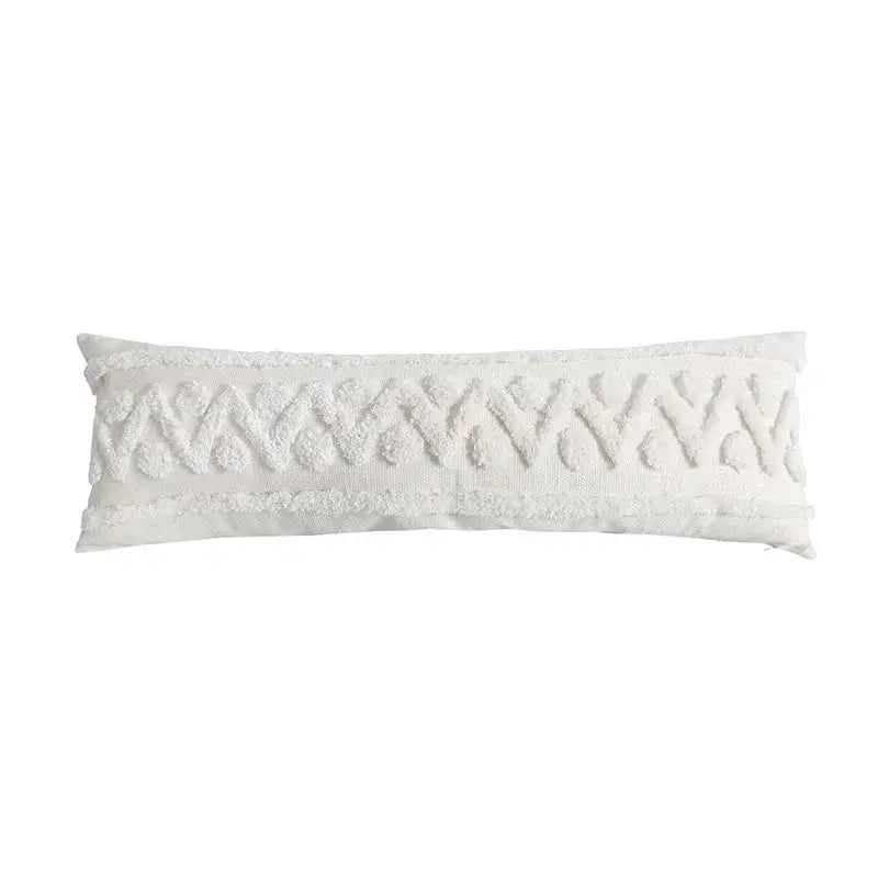 Textured blue & white geometric cushion cover with tassels living room