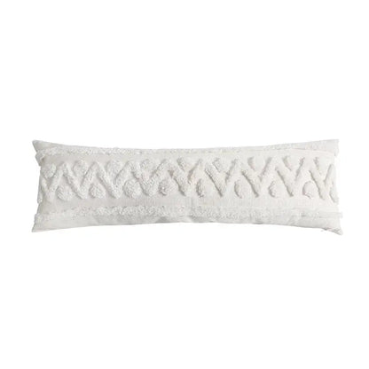 Textured blue & white geometric cushion cover with tassels living room