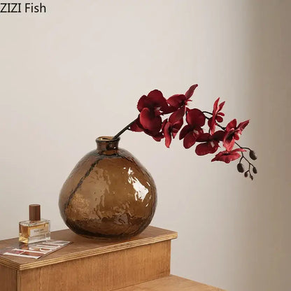 Textured brown glass vase hydroponics plant pot for living room table