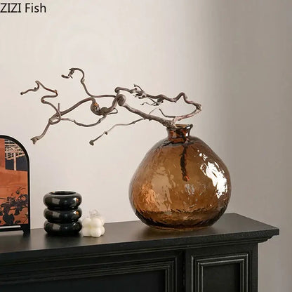 Textured brown glass vase hydroponics plant pot for living room table