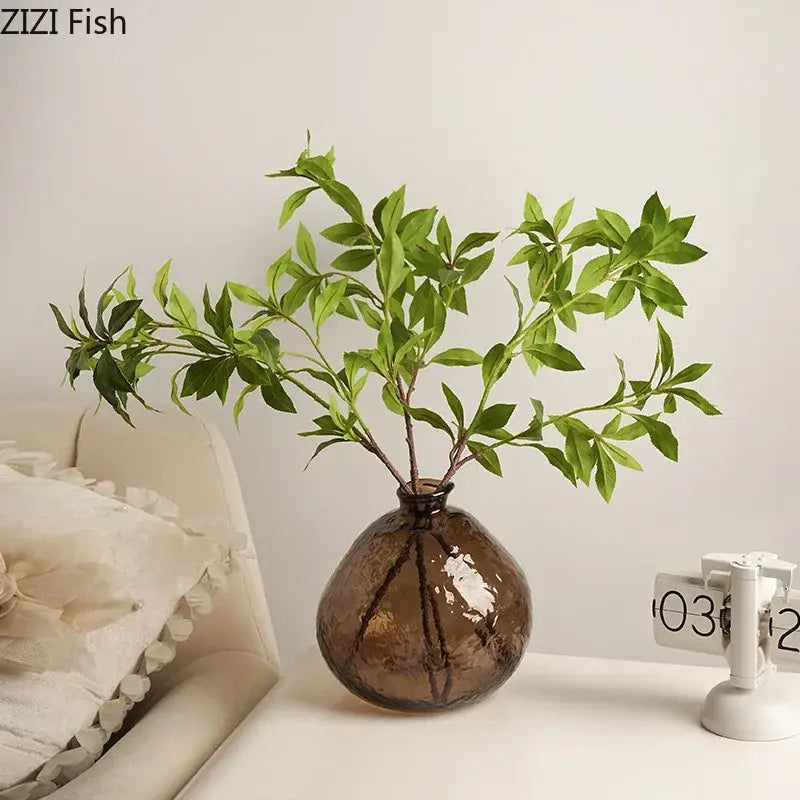 Textured brown glass vase hydroponics plant pot for living room table