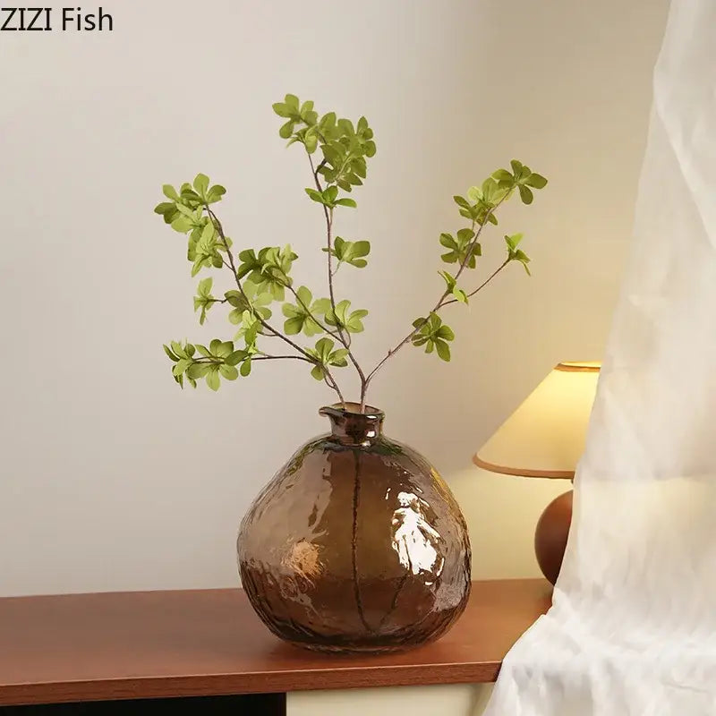 Textured brown glass vase hydroponics plant pot for living room table