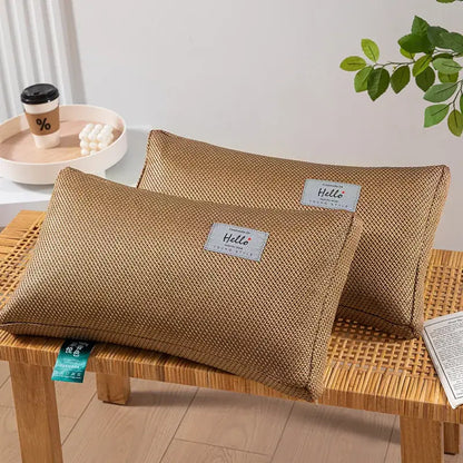 Textured brown woven cooling cervical pillow bedroom sleep health