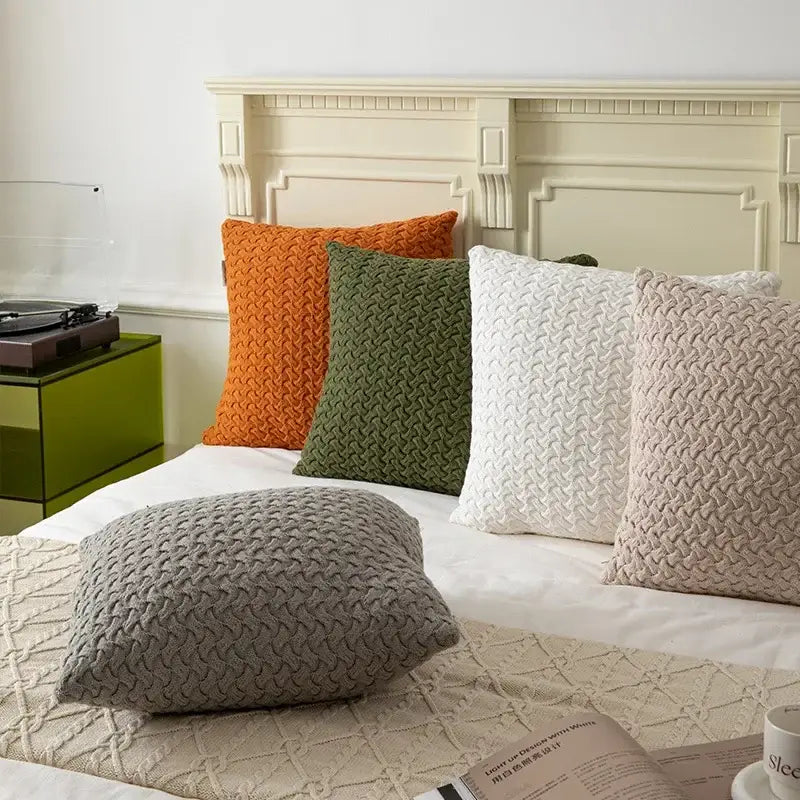Textured cable knit cotton pillow cover set living room decor