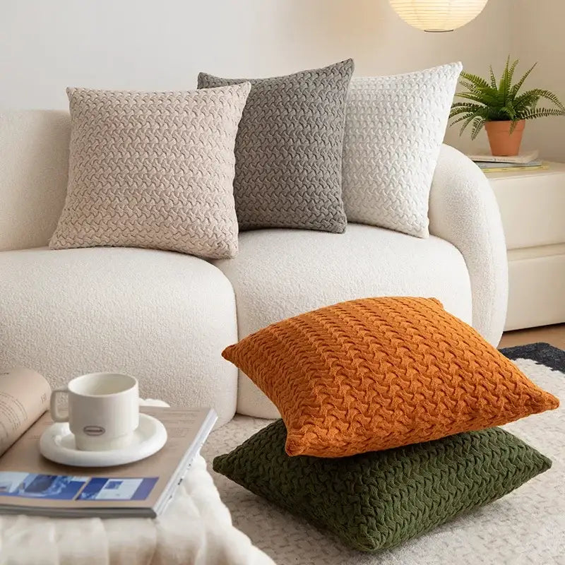 Textured cable knit cotton pillow cover set living room decor