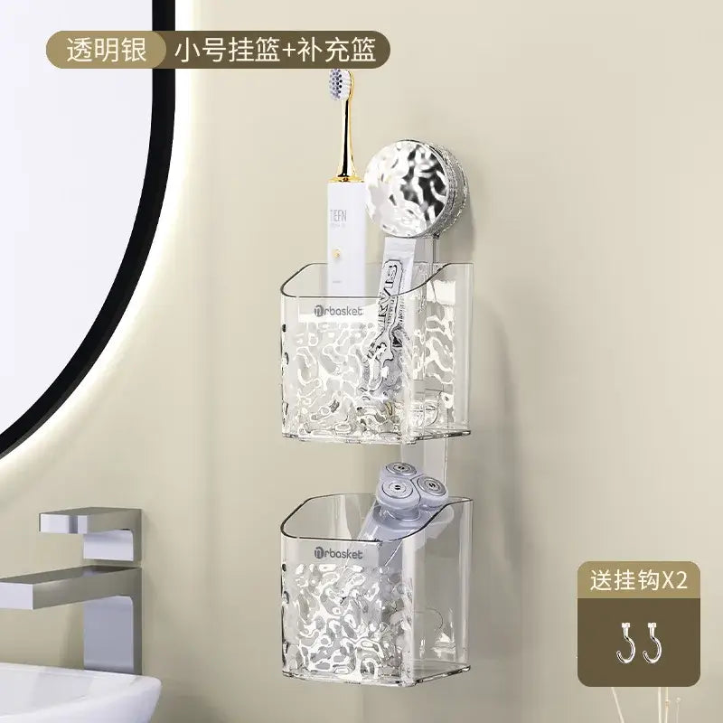 Textured clear acrylic suction cup bathroom shelf storage rack