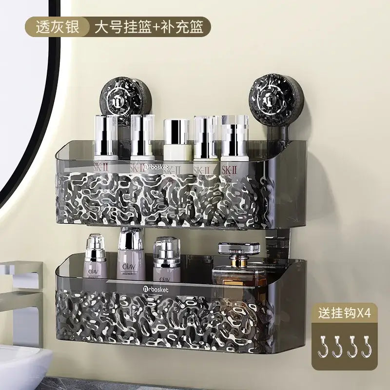 Textured clear acrylic suction cup bathroom shelf storage rack