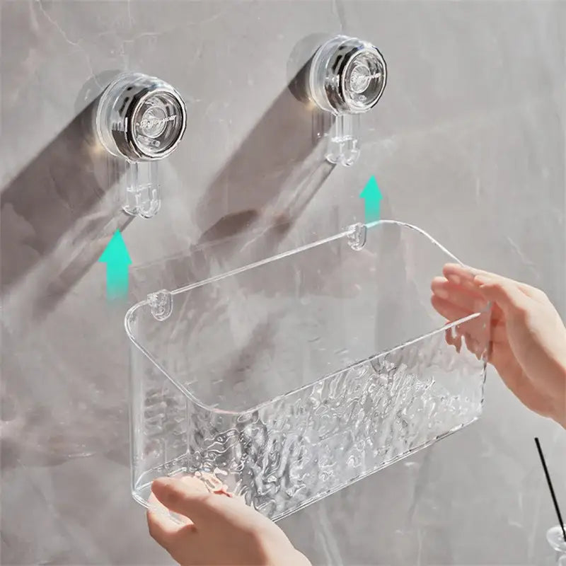 Textured clear acrylic suction cup bathroom shelf storage rack
