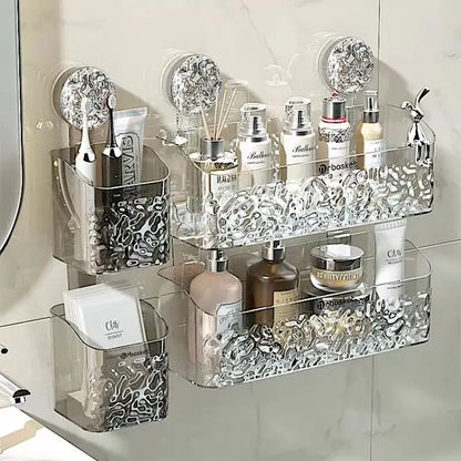 Textured clear acrylic suction cup bathroom shelf storage rack