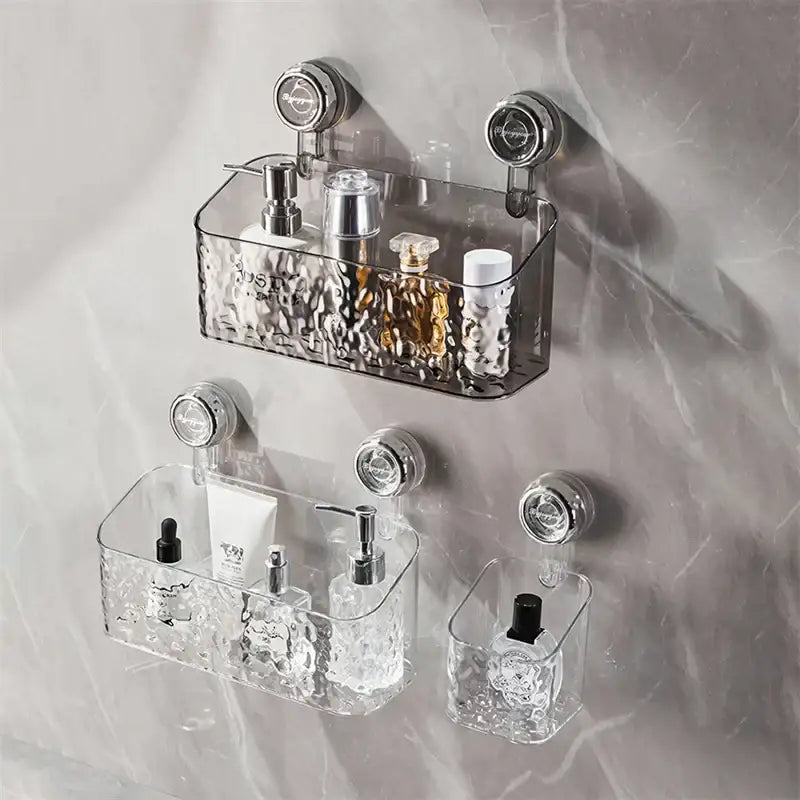 Textured clear acrylic suction cup bathroom shelf storage rack