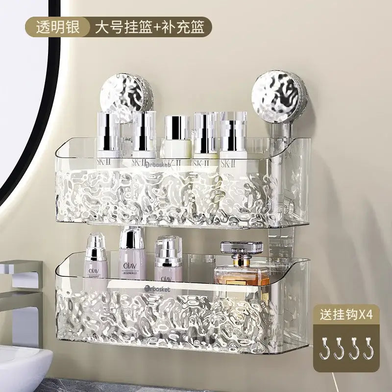 Textured clear acrylic suction cup bathroom shelf storage rack
