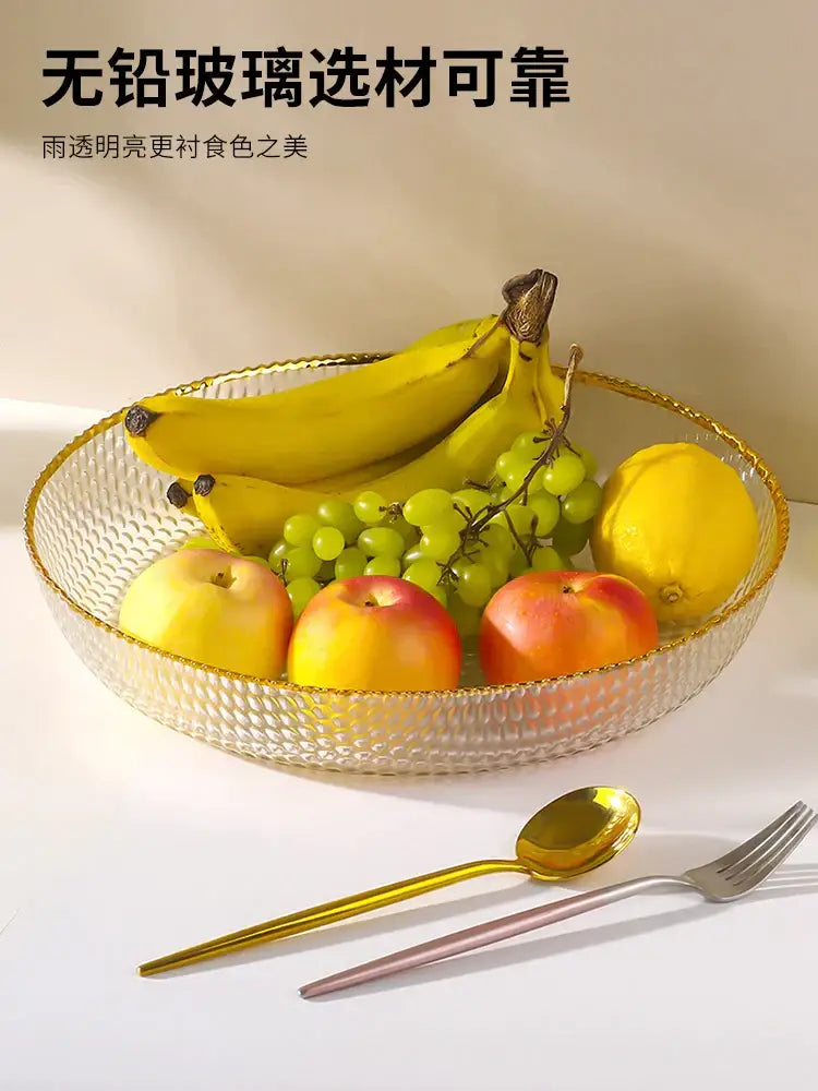 Textured clear & black glass fruit plate living room snack storage plate