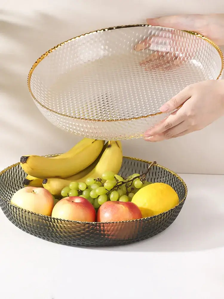 Textured clear & black glass fruit plate living room snack storage plate