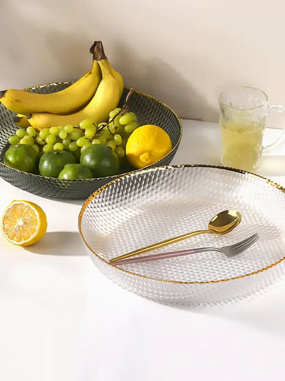 Textured clear & black glass fruit plate living room snack storage plate