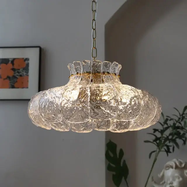 Textured clear glass french pendant chandelier for dining room