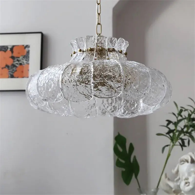 Textured clear glass french pendant chandelier for dining room