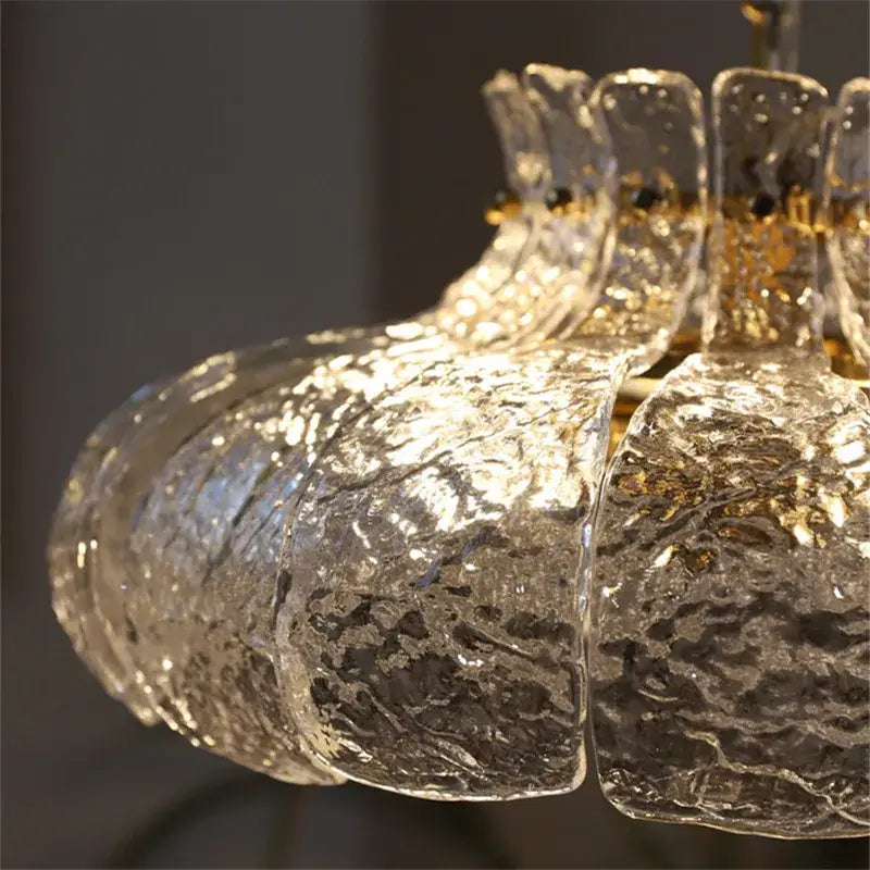 Textured clear glass french pendant chandelier for dining room