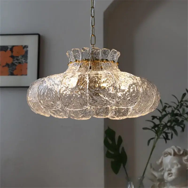 Textured clear glass french pendant chandelier for dining room